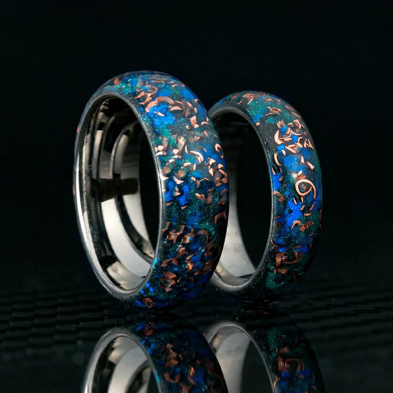 women heart-cut rings -Matching Boundless Sunken Artifact Glowstone Wedding Ring Set