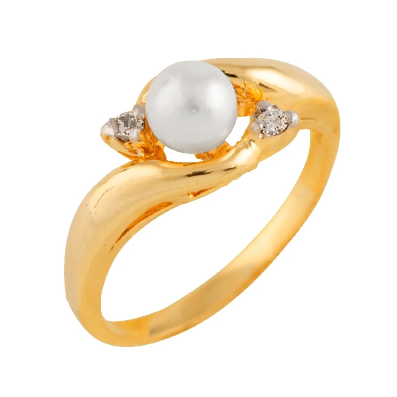 women silver engagement rings -.04CT Diamond 14k Gold Ring with a white 7-8mm Freshwater Pearl