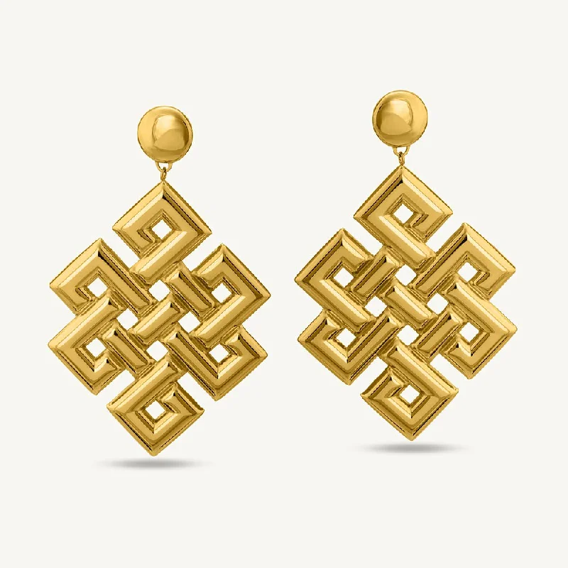 women trendy gold earrings -Endless Knot Drop Earrings