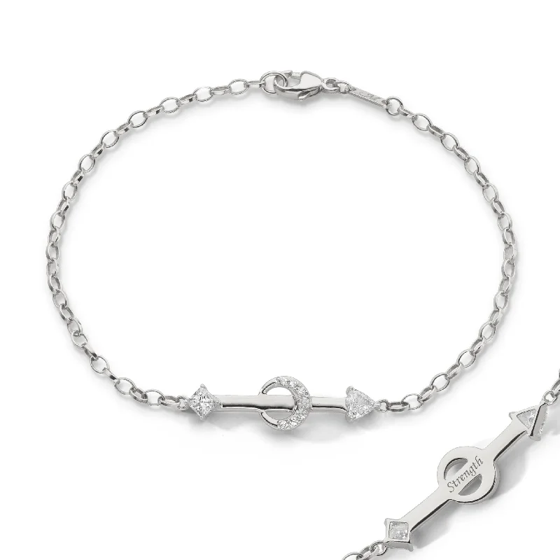 women layered bangles -"Strength" Arrow Petite Poesy Sterling Silver Bracelet