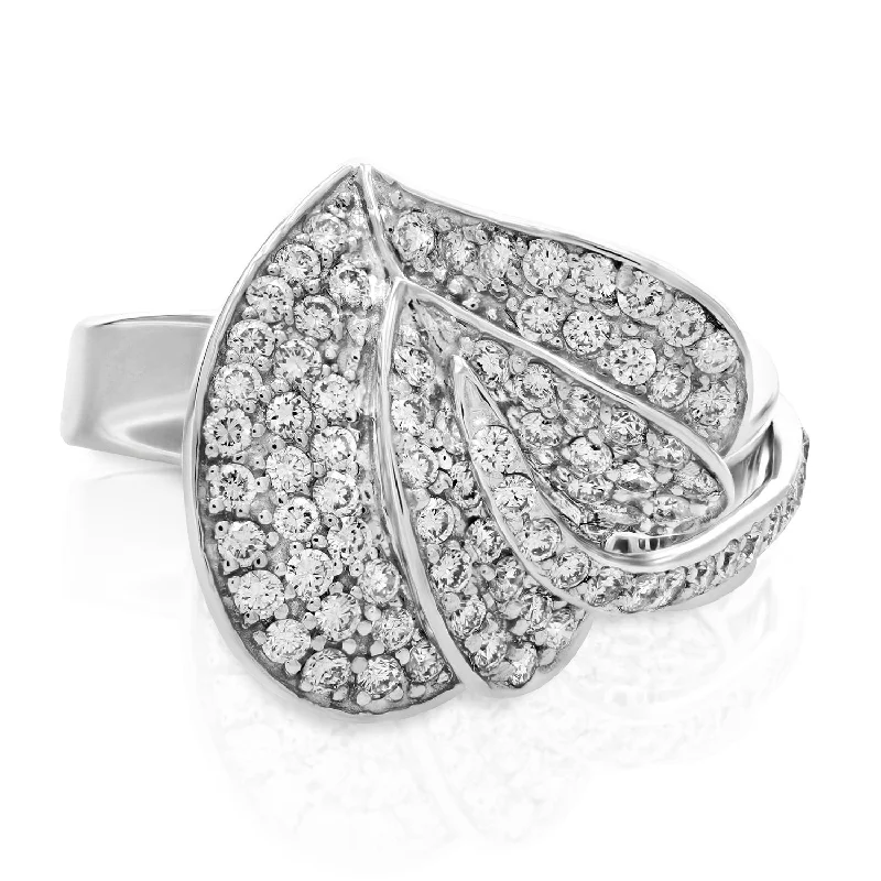 women diamond engagement rings -0.90 cttw Diamond Heart Leaf Fashion Ring 14K White Gold Round