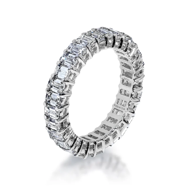 women pearl rings -Rylie 4 Carat Emerald Cut Diamond Eternity Ring in 14k White Gold Shared Prong