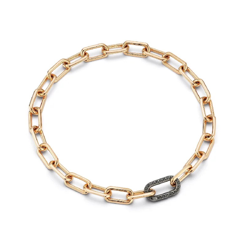 women bracelet sets -SAXON 18K GOLD CHAIN LINK BRACELET WITH ELONGATED BLACK DIAMOND CLASP