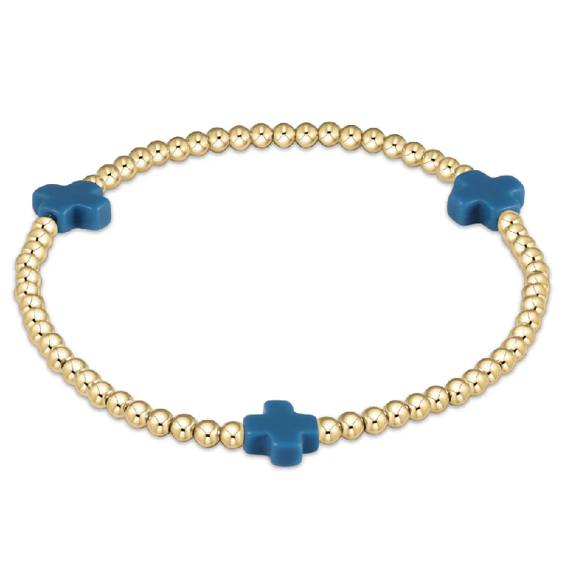 women leather bracelets -enewton 6.25" Signature Cross Gold Pattern 3mm Bead Bracelet - Cobalt