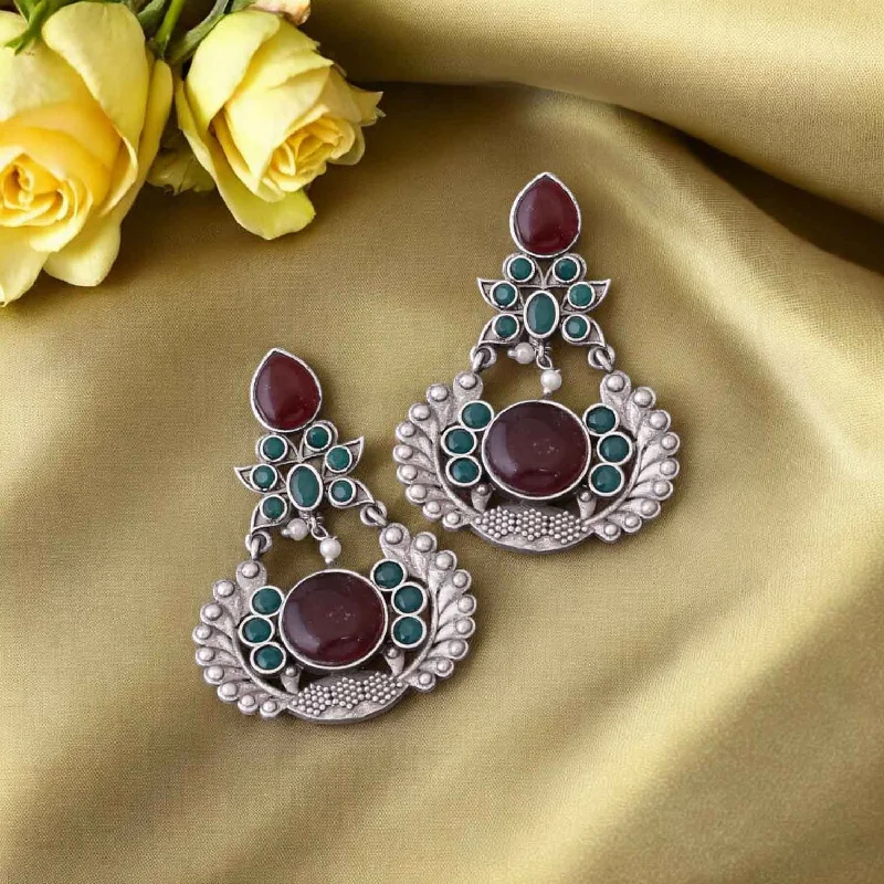 women artistic earrings -Maroon Rudri Oxidised Danglers