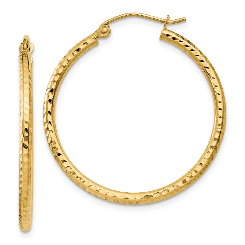 women chic earrings -14KT Yellow Gold 30X2MM Diamond-cut Hoop Earrings