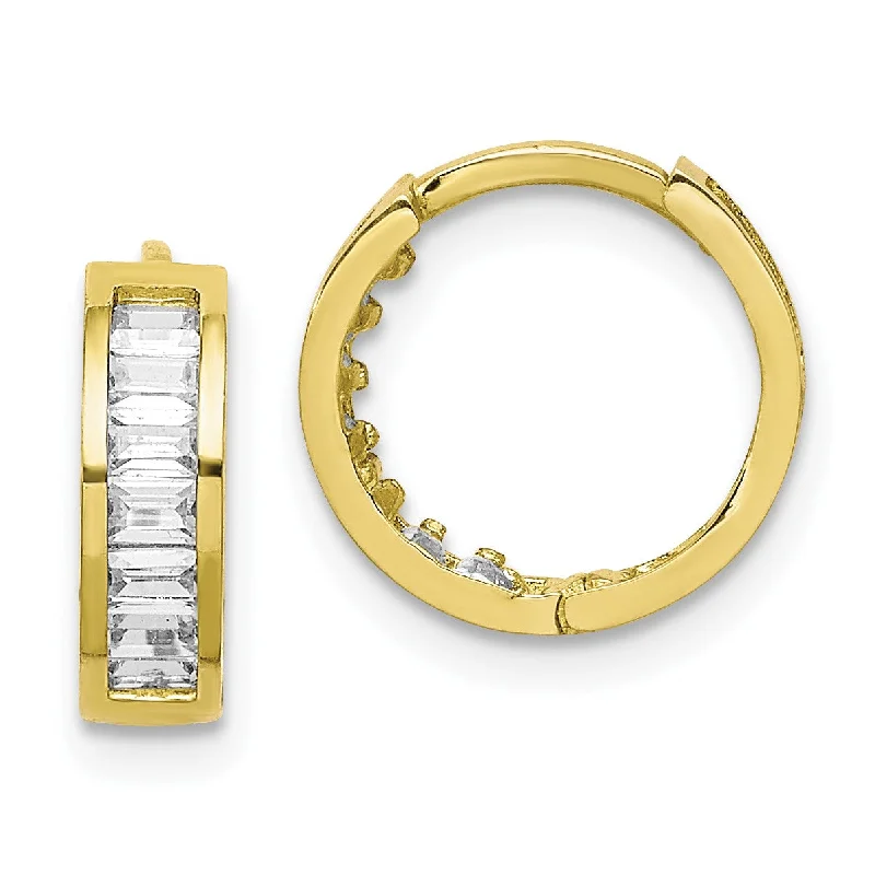 women unique earrings -10KT Yellow Gold Cubic Zirconia Hinged Hoop Earrings