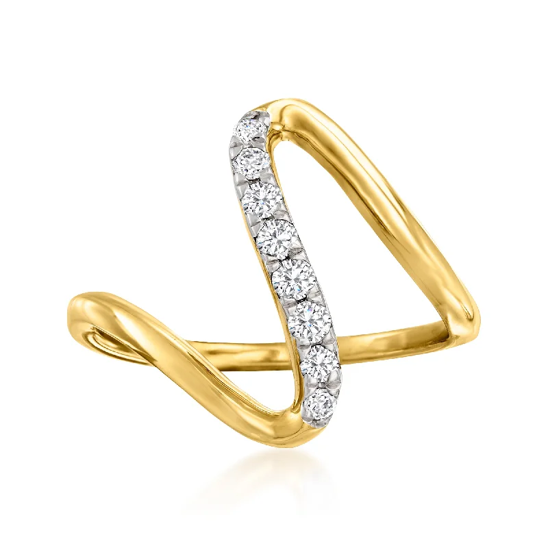 women double halo engagement rings -Ross-Simons Diamond Wave Ring in 18kt Gold Over Sterling