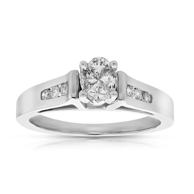 women stacked engagement rings -0.60 cttw Diamond Engagement Ring 14K White Gold Wedding Bridal