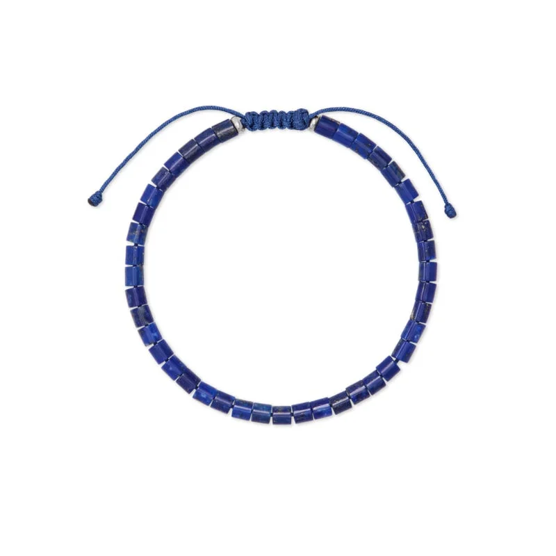 women bracelets -Scott Bros. Grey Oxidized Sterling Silver Corded Bracelet In Blue Lapis