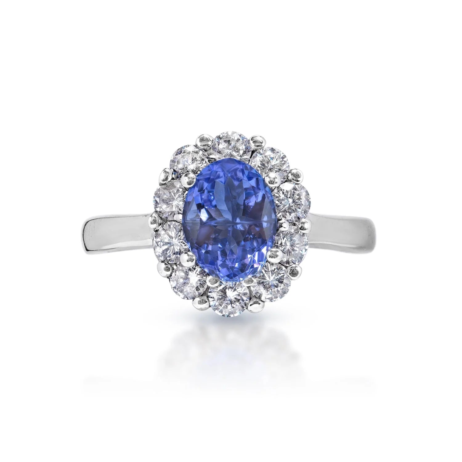 women halo rings -Stevie 2 Carat Oval Cut Tanzanite Ring in 14 Karat White Gold