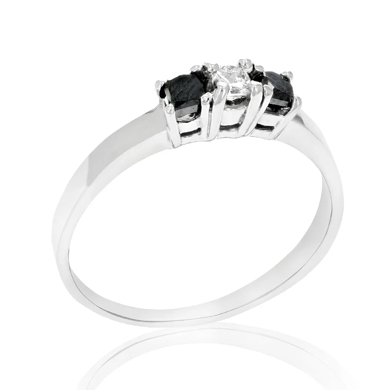 women custom-designed engagement rings -1/4 cttw 3 Stone Princess Black Diamond Engagement Ring 14K White Gold