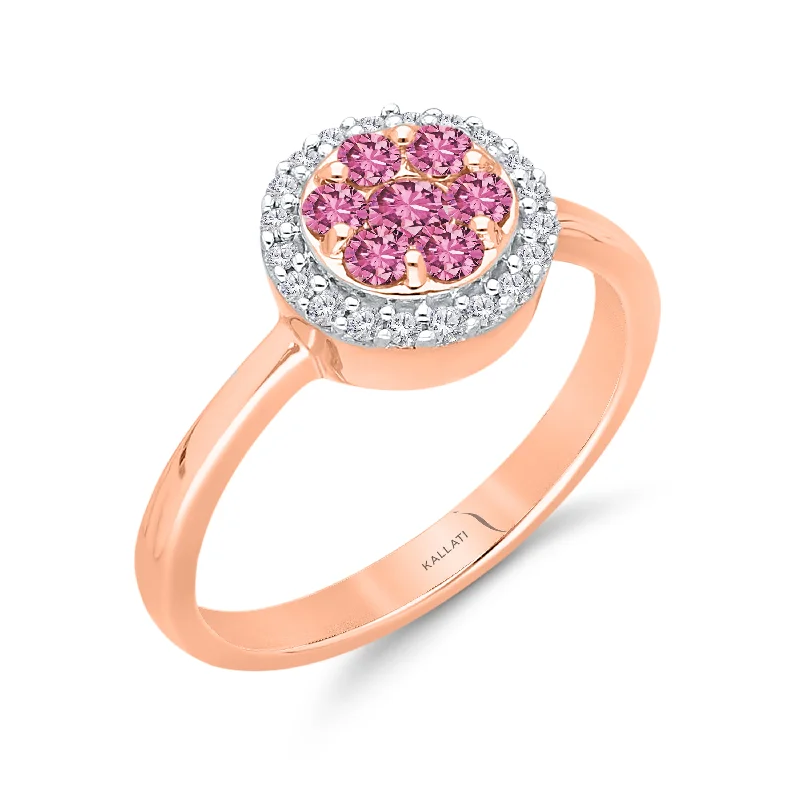 women unique engagement rings -Kallati Pink Sapphire Diamond Halo Ring