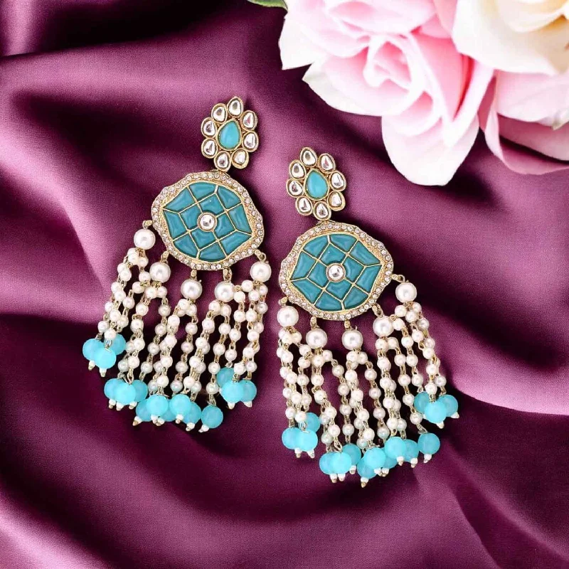 women gemstone stud earrings -turquoise-radhima-tassels