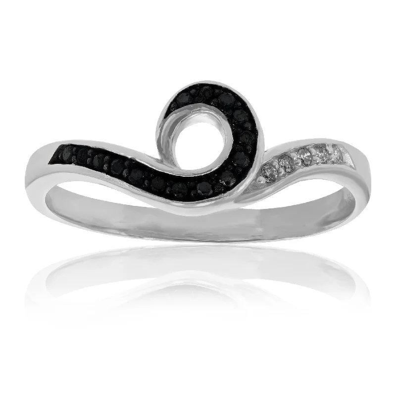 women custom engagement rings -0.15 cttw Black and White Diamond Ring .925 Sterling Silver with Rhodium