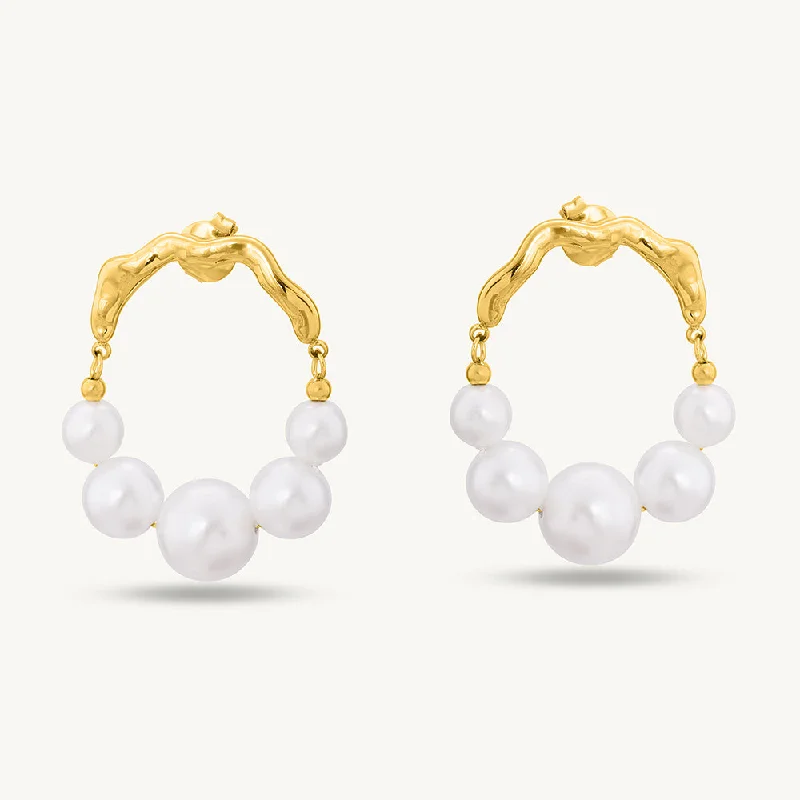 women fashion statement earrings -Timeless Pearl Gold Hoop Earrings