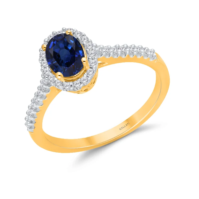 women delicate rings -Kallati Sapphire Diamond Halo Ring