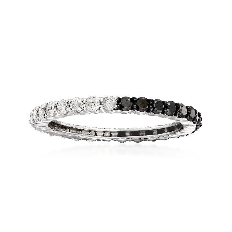 women princess-cut engagement rings -Ross-Simons Black and White Diamond Eternity Band in Sterling Silver