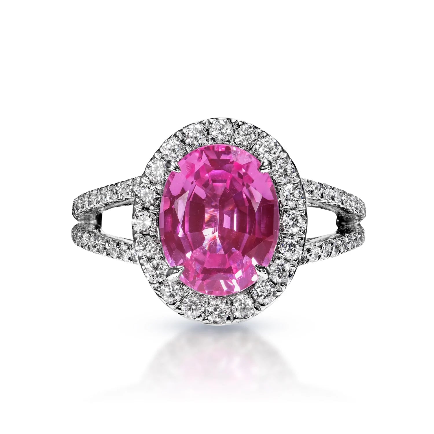 women delicate rings -Emberly 4 Carat Oval Cut Pink Sapphire Ring in 18 Karat White Gold