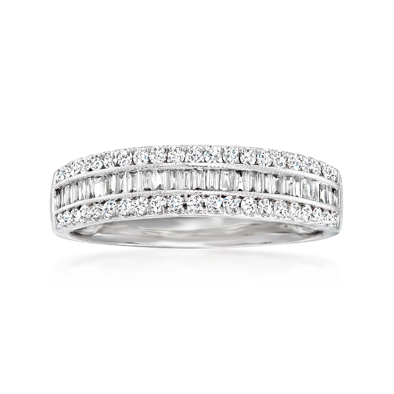 women bold engagement rings -Ross-Simons Round and Baguette Diamond Ring in 14kt White Gold