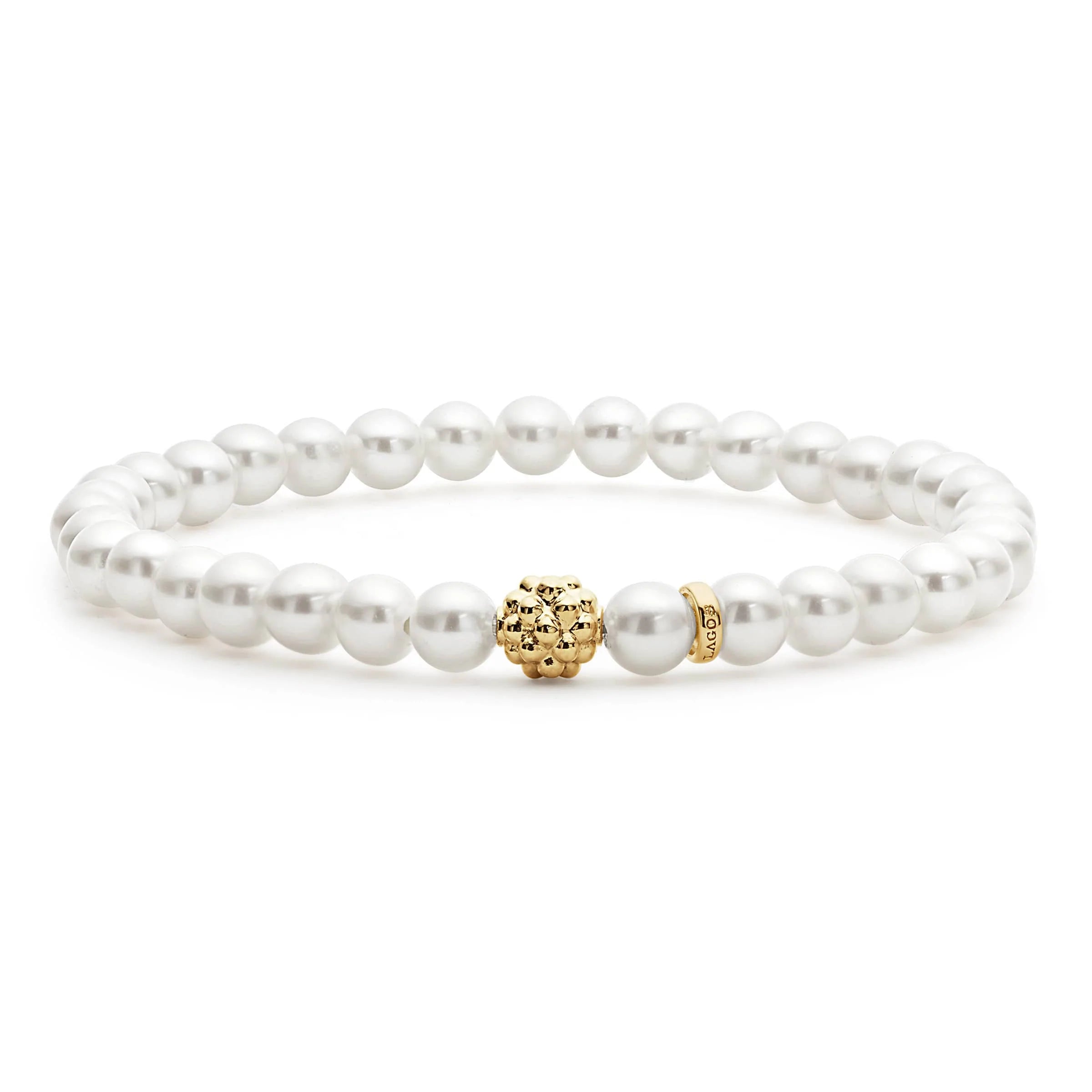 women elastic bracelets -Lagos Pearl Gold Station Bead Bracelet