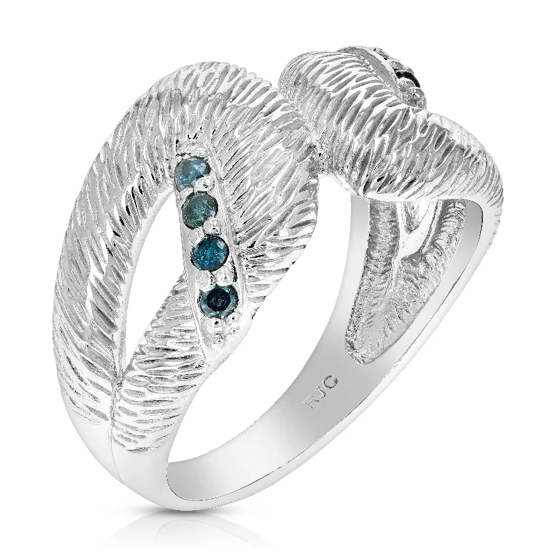 women personalized engagement rings -0.15 cttw Blue Diamond Ring .925 Sterling Silver with Rhodium Plating