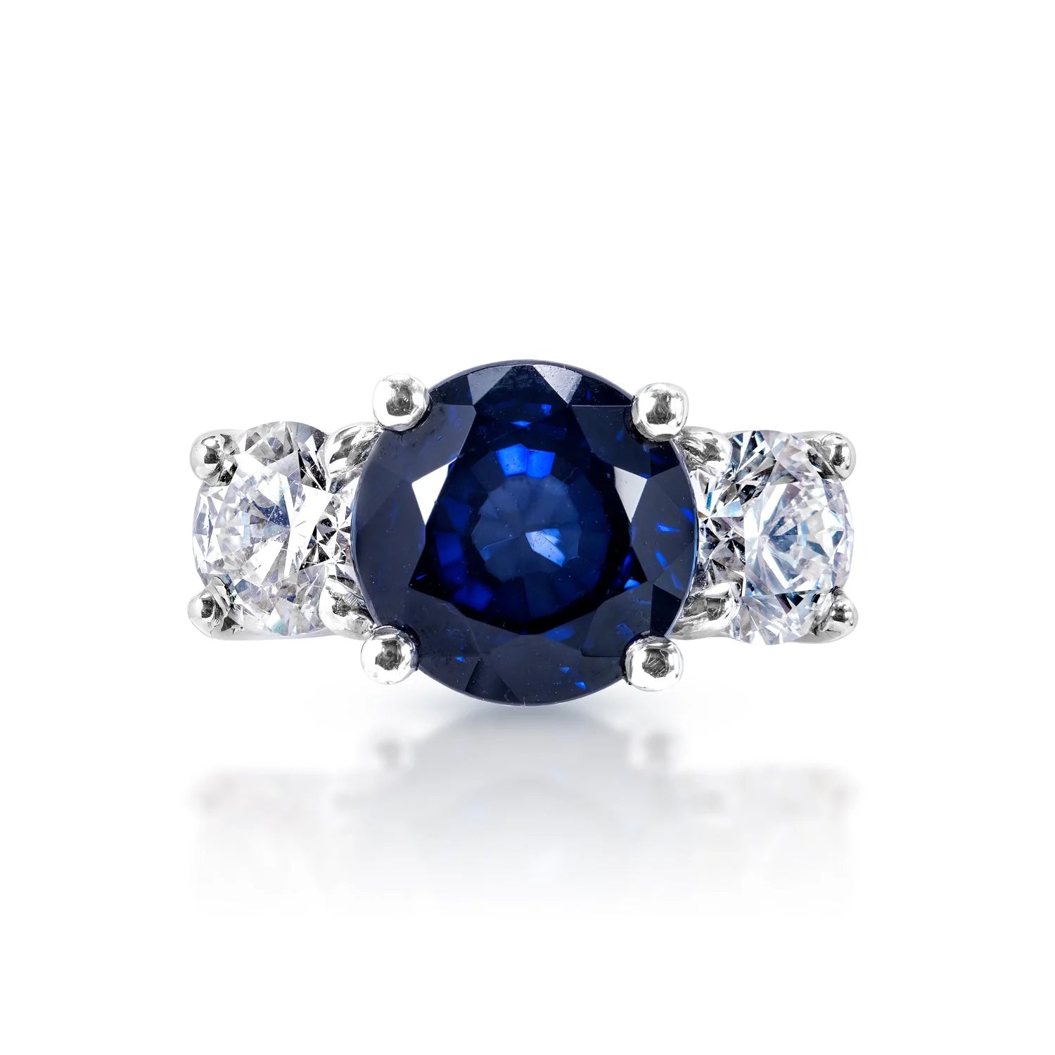 women solitaire rings -Adaline 8 Carat Round Brilliant Blue Sapphire Ring in 18 Karat White Gold