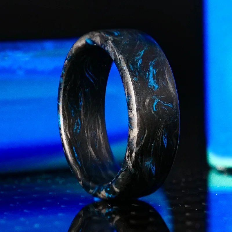 women birthstone rings for women -Blue Burl Carbon Fiber Ring