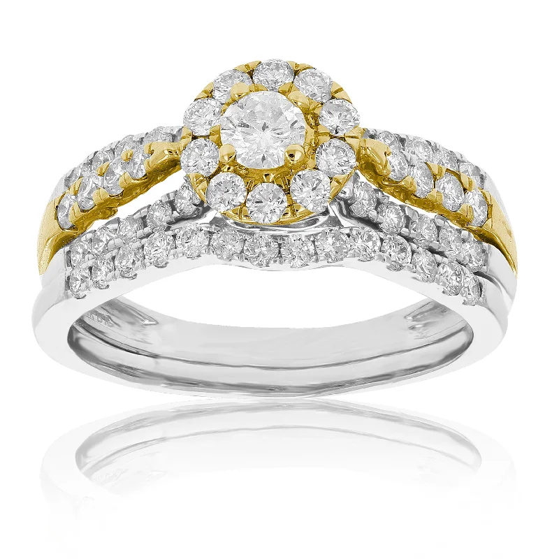 women custom-designed engagement rings -1 cttw Diamond Wedding Engagement Ring Set 14K White Yellow Gold Bridal