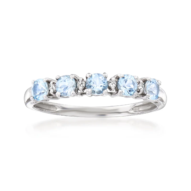 women platinum engagement rings -Ross-Simons Aquamarine Ring With Diamond Accents in 14kt White Gold