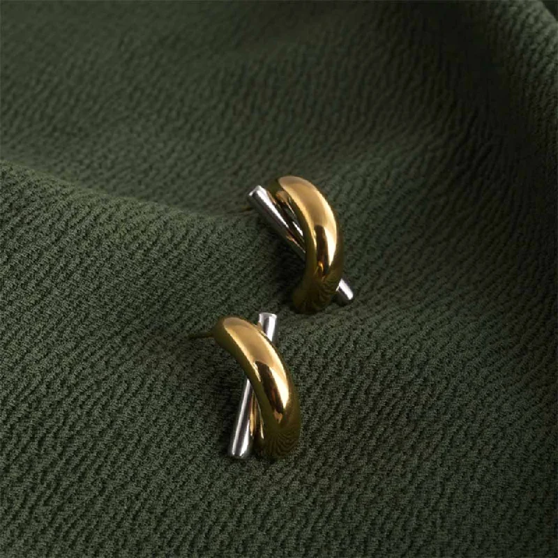 women trendy stud earrings -Bi-metal Fusion Earrings