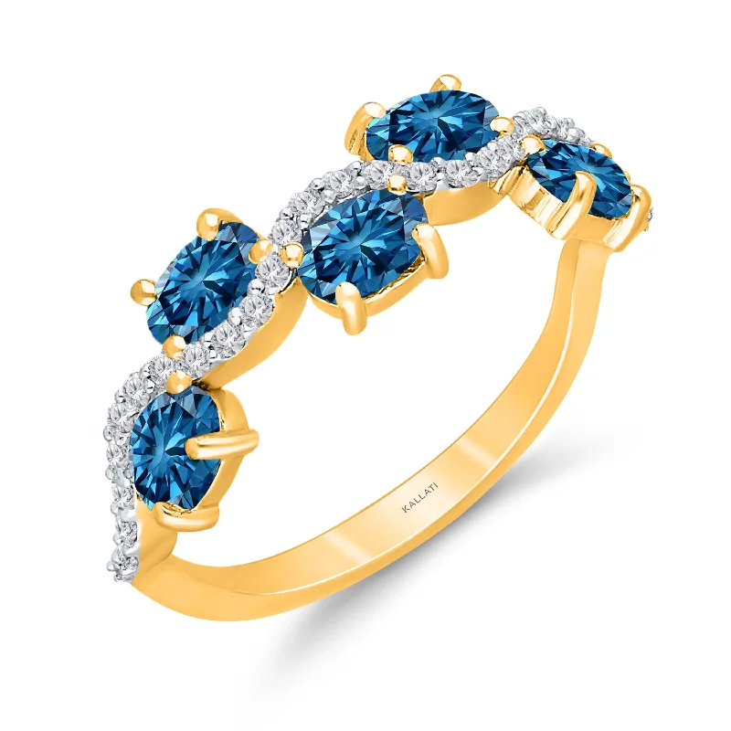 women unique engagement rings -Kallati Blue Topaz Diamond Band