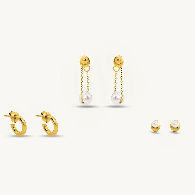 women trendy earrings -Gold Stud and Hoop Earring Set