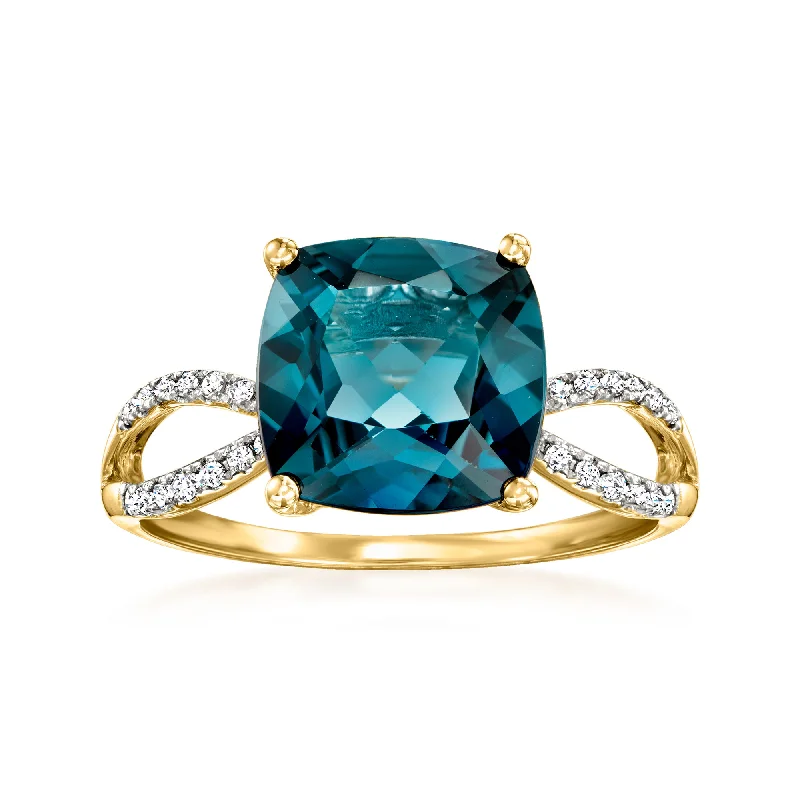 women classic wedding engagement rings -Ross-Simons London Blue Topaz and . Diamond Ring in 14kt Yellow Gold