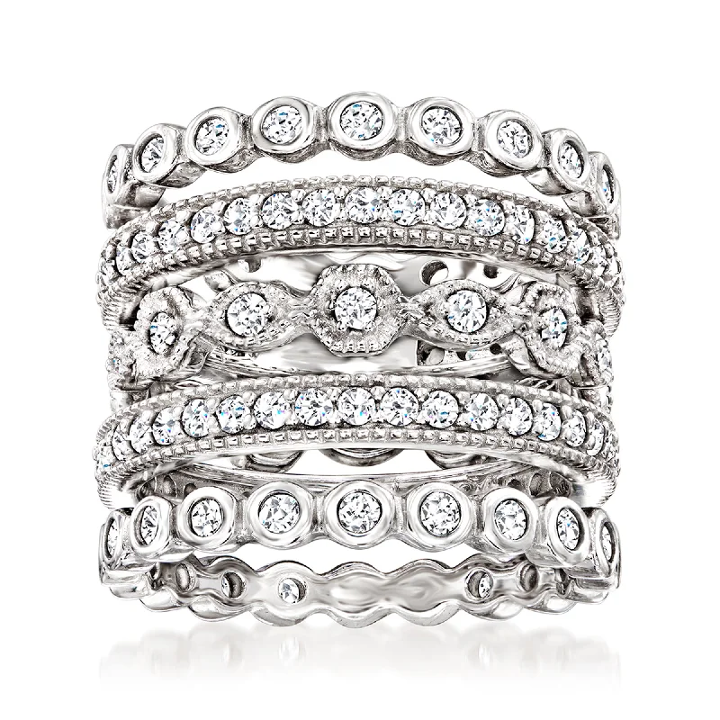 women luxury diamond rings -Ross-Simons CZ Jewelry Set: 5 Eternity Bands in Sterling Silver