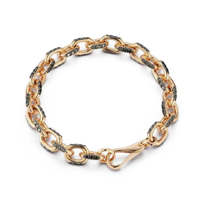 women diamond bangles -SAXON 18K ROSE GOLD AND BLACK DIAMOND CABLE CHAIN LINK BRACELET