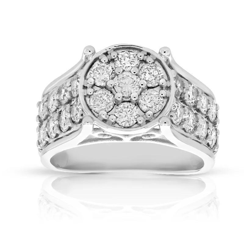 women classic princess-cut engagement rings -2 cttw Diamond Engagement Ring Round Cluster Composite 14K White Gold Bridal