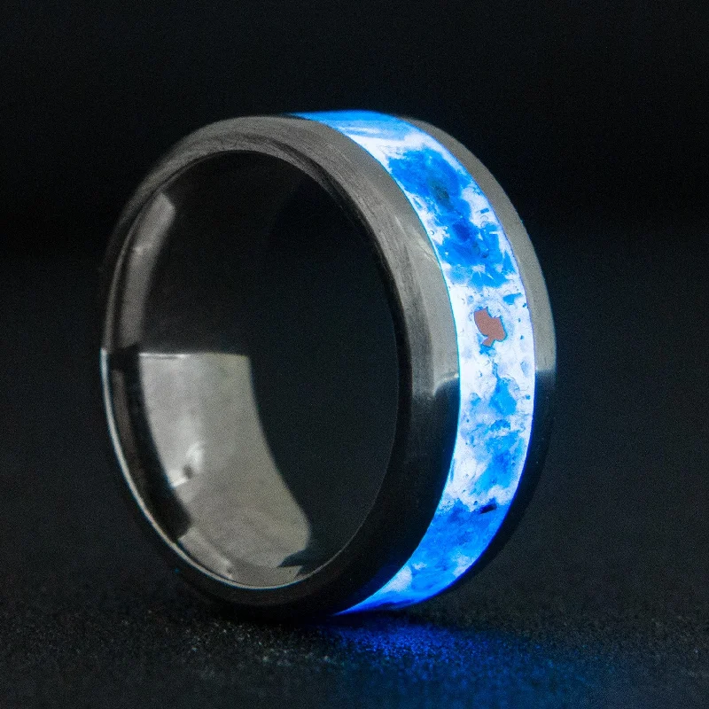 women silver wedding rings -Custom Cobalt Chrome Glowstone Ring