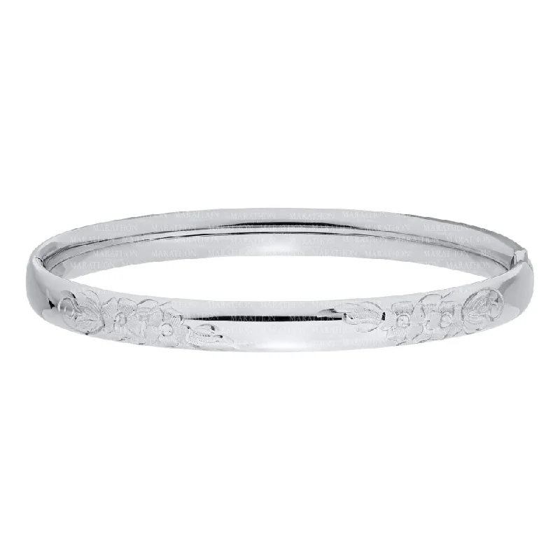 women sleek bracelets -Sterling Silver Engraved Hinged Bangle Bracelet