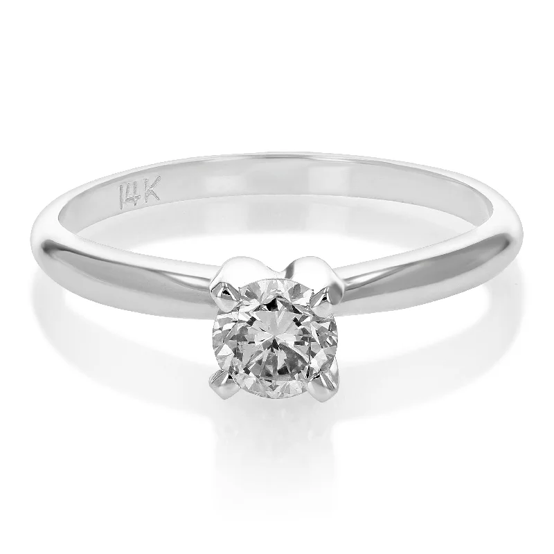 women modern engagement rings -0.60 cttw SI2 H-I Diamond Solitaire Engagement Ring 14K White Gold Round