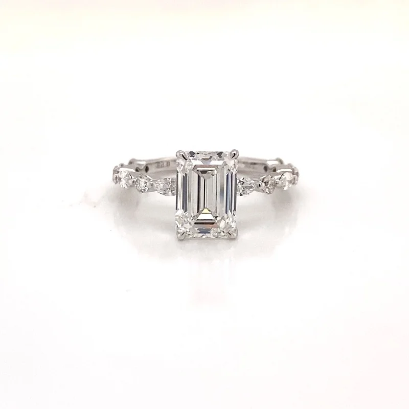 women gold wedding rings -LIN 3 Carat Emerald Cut Lab Grown Diamond Engagement Ring IGI Certified