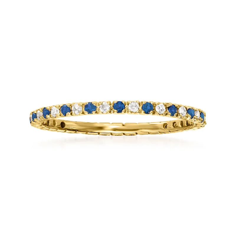 women sparkling engagement rings -Ross-Simons Sapphire and . Diamond Eternity Band Ring in 14kt Yellow Gold