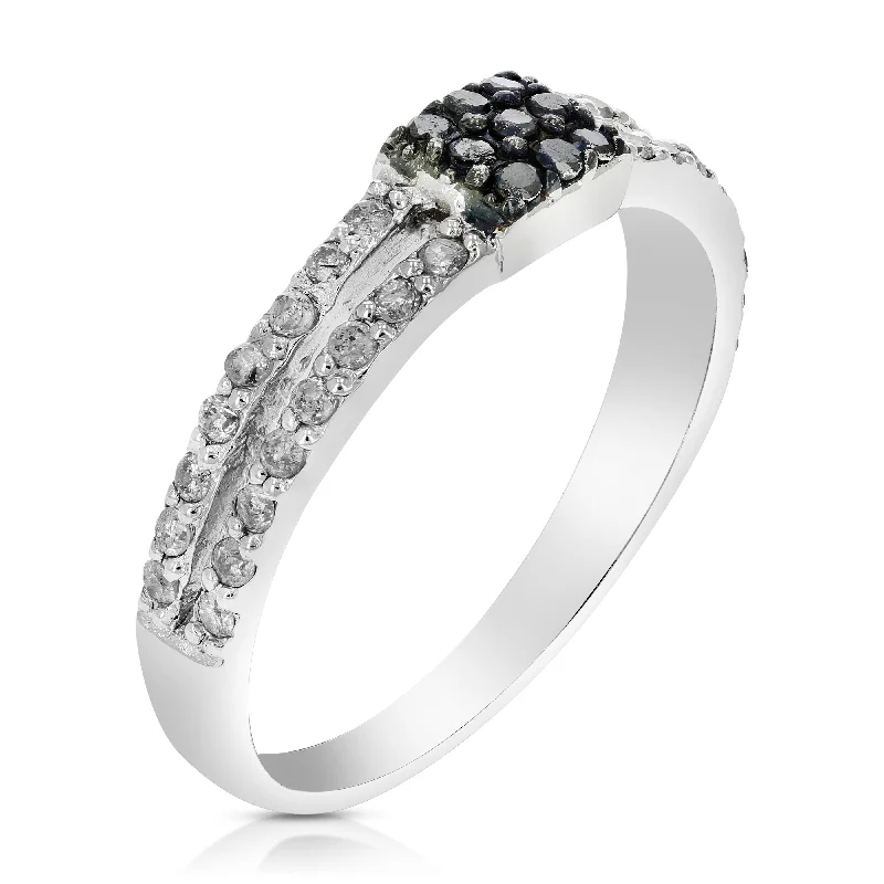 women cushion-cut engagement rings -2/5 cttw Black and White Diamond Ring .925 Sterling Silver with Rhodium