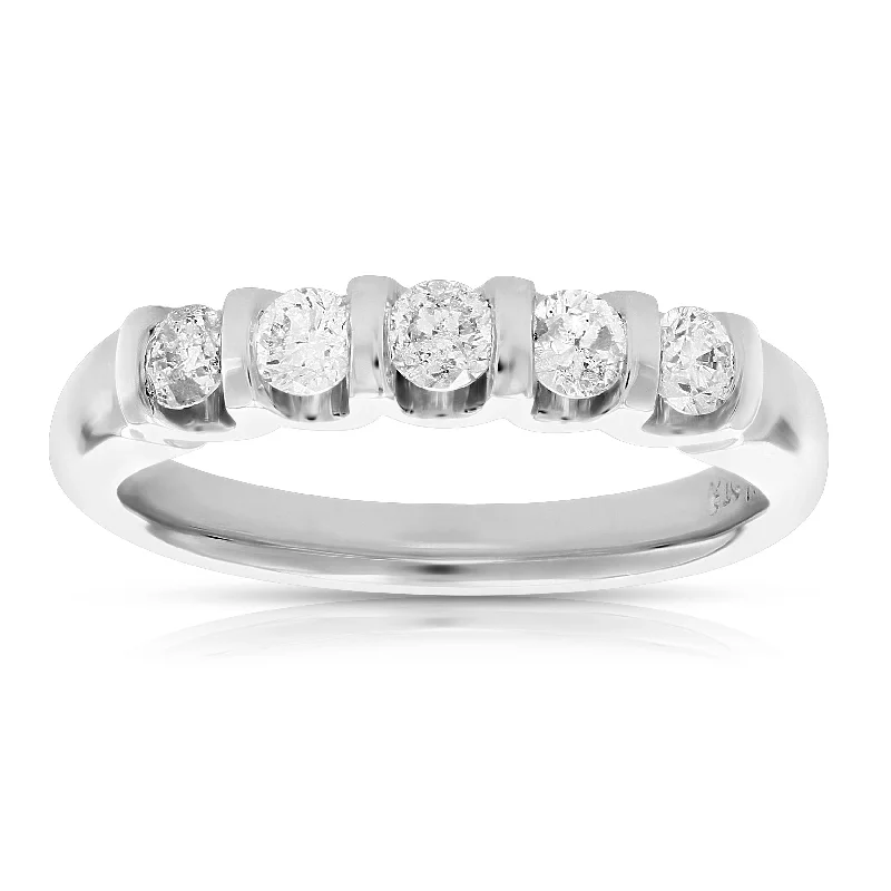 women engagement rings with diamonds -1 cttw Diamond 5 Stone Ring 14K White Gold