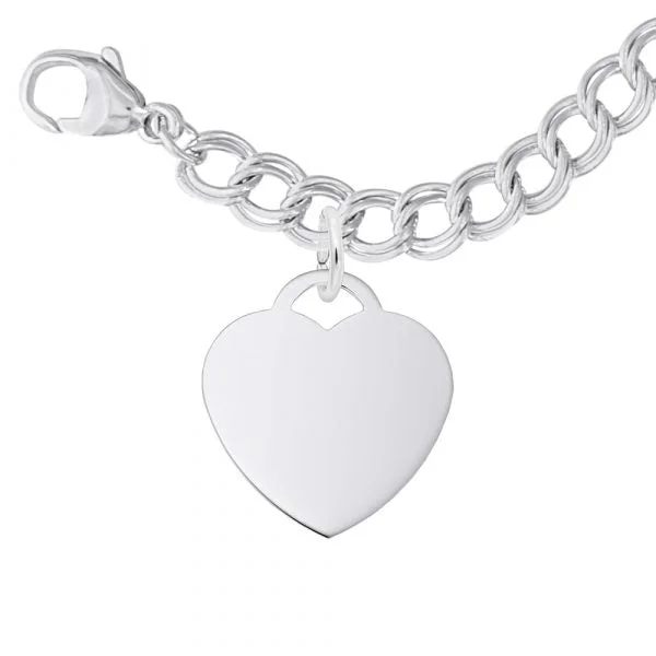 women personalized bracelets -Sterling Silver Double Link Bracelet with Heart Charm Bracelet