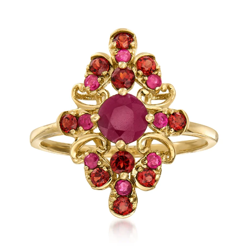 women antique engagement rings -Ross-Simons Ruby and . Garnet Ring in 14kt Yellow Gold