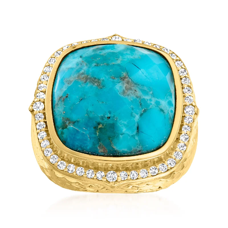 women custom-designed engagement rings -Ross-Simons Turquoise and White Zircon in 18kt Gold Over Sterling