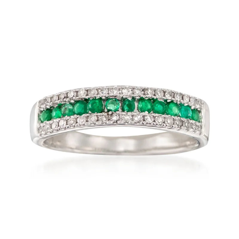 women personalized engagement rings -Ross-Simons Emerald and . Diamond Ring in 14kt White Gold