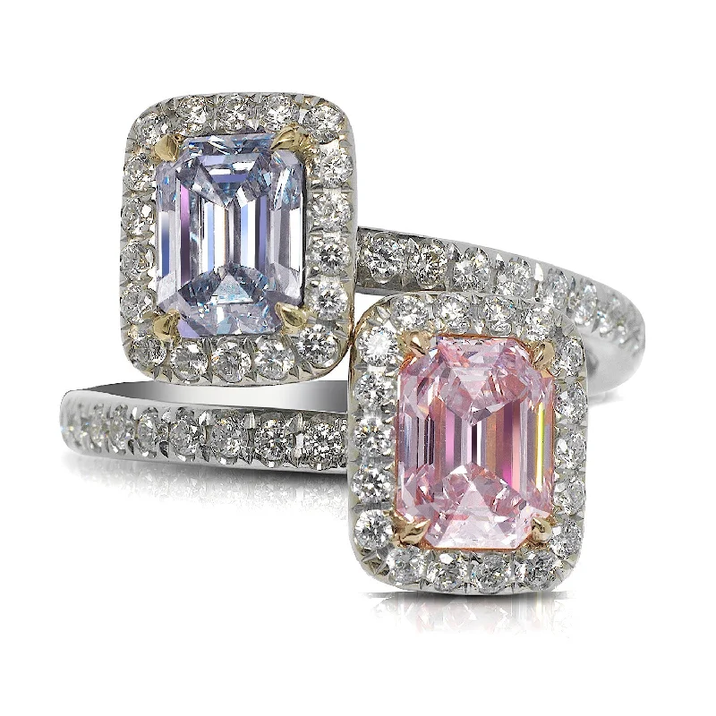 women unique wedding bands -COBRA 3 CARAT EMERALD CUT NATURAL PINK BLUE DIAMOND ANNIVERSARY RING 18K WHITE GOLD GIA CERTIFIED  BY MIKE NEKTA