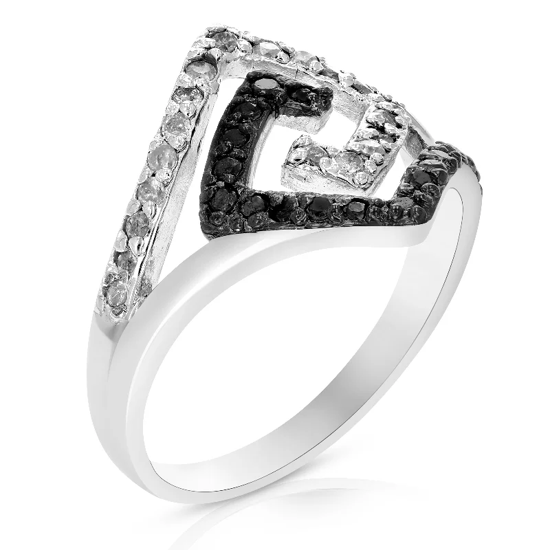 women diamond wedding rings -0.45 cttw Black and White Diamond Ring .925 Sterling Silver with Rhodium